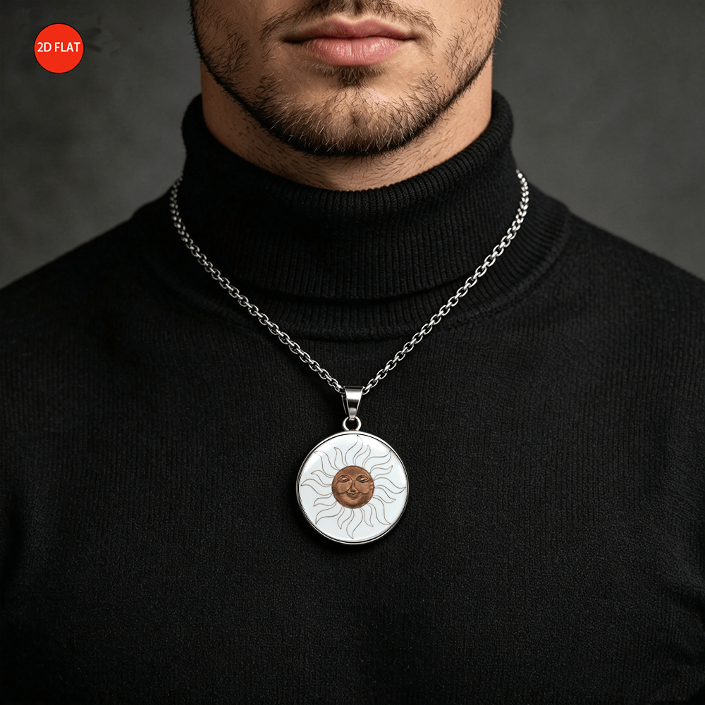 Retro Style Sun Face Pattern Stainless Steel Necklace, Artistic Charm